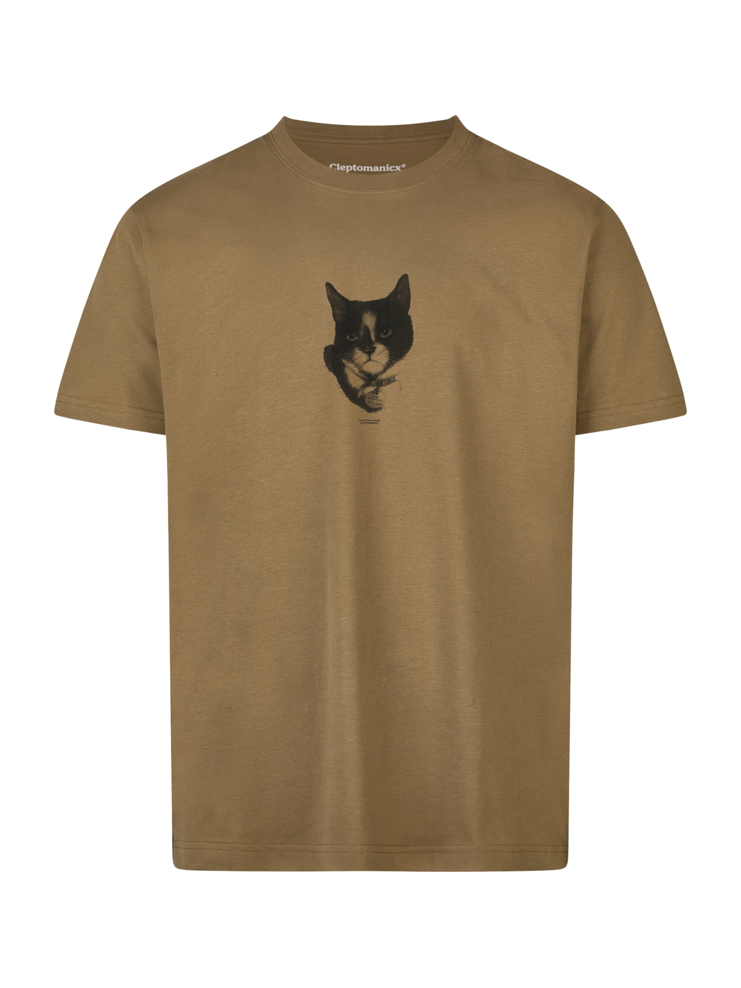Cleptomanicx Shirt 'Good Cat' in Brown: front