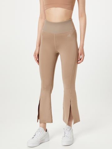 ADIDAS SPORTSWEAR Flared Workout Pants in Brown: front