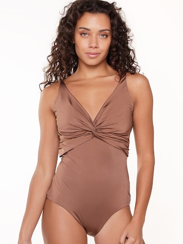 LingaDore Triangle Swimsuit in Brown: front