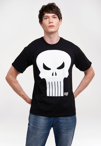 LOGOSHIRT Shirt 'Marvel Comics - Punisher' in Zwart: voorkant