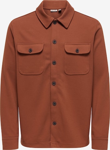 Only & Sons Button Up Shirt 'ONSNew Koyl' in Brown: front