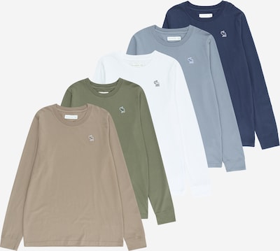 Marškinėliai 'ESSENTIAL' iš Abercrombie & Fitch, spalva – tamsi smėlio / šviesiai mėlyna / alyvuogių spalva / balkšva, Prekių apžvalga