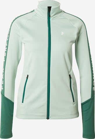 PEAK PERFORMANCE Athletic Zip-Up Hoodie in Green: front