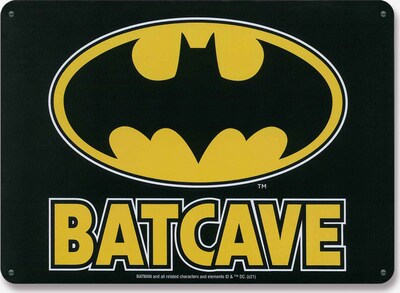 LOGOSHIRT Blechschild 'Batman - Batcave' in gelb / schwarz, Produktansicht