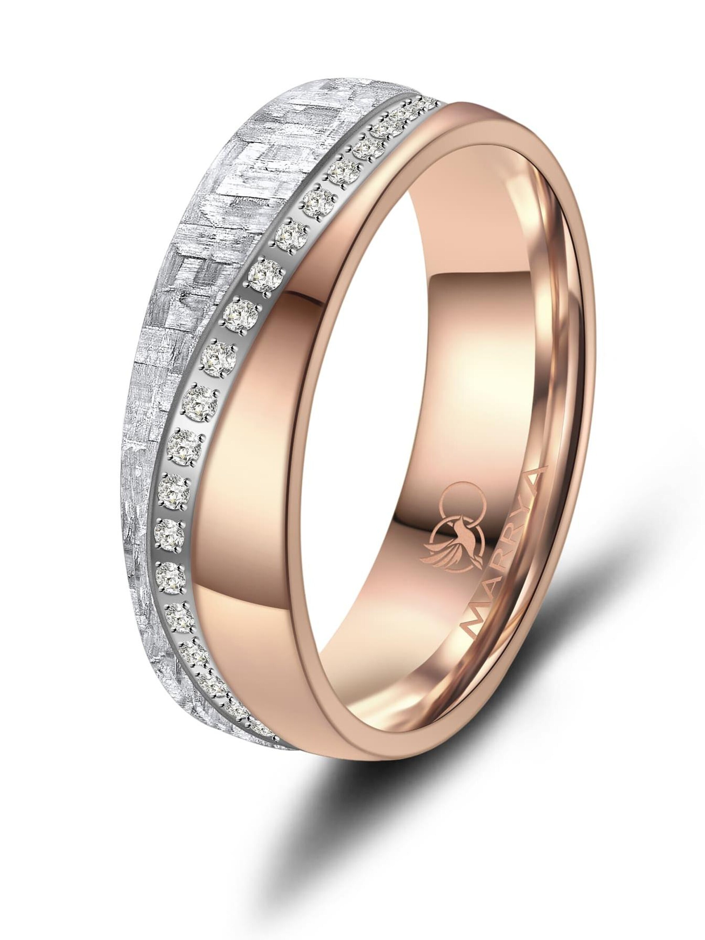 MARRYA Ring 'MARRYA CA-08 Ehering aus Carbon + Titan - Rosé-Weiß' in Gold