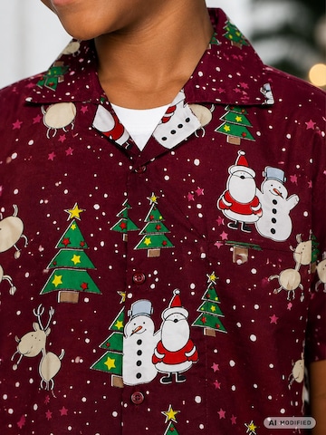 King Kameha Regular fit Button up shirt 'Christmas Buddies' in Red