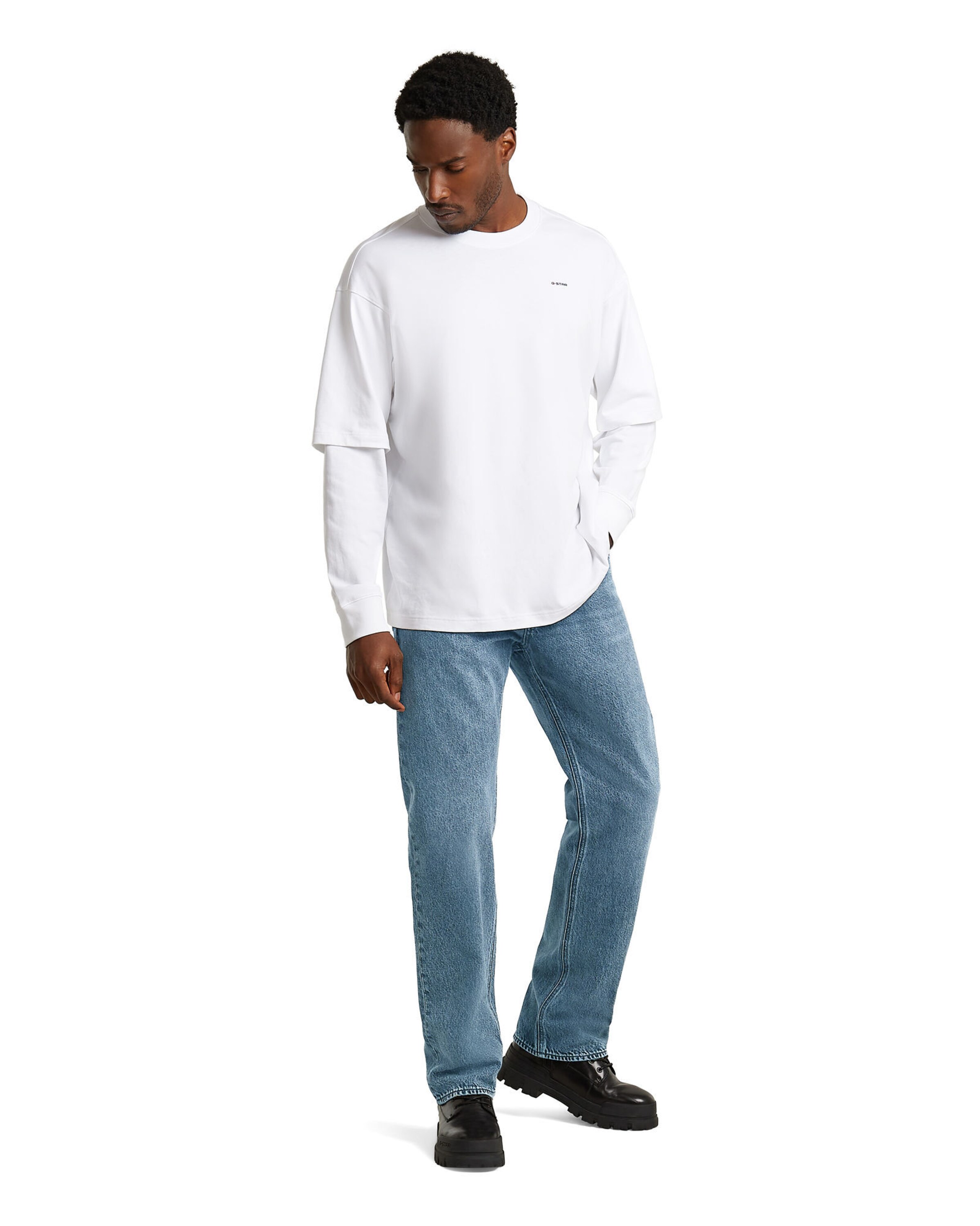 G-STAR T-Shirt - 'Double Sleeve Loose' in Weiß