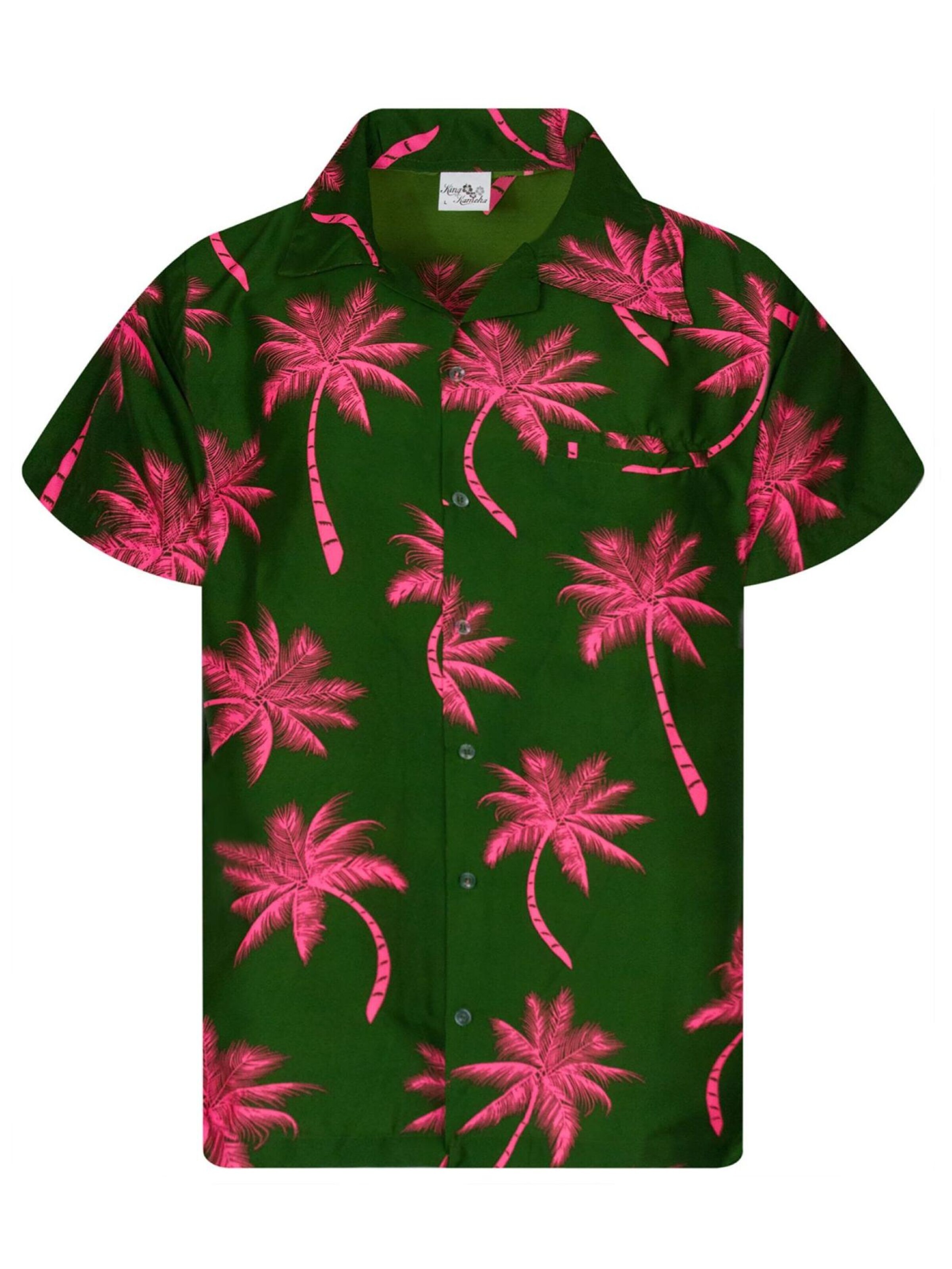 King Kameha Shirt 'Palmshadow' in Groen: voorkant