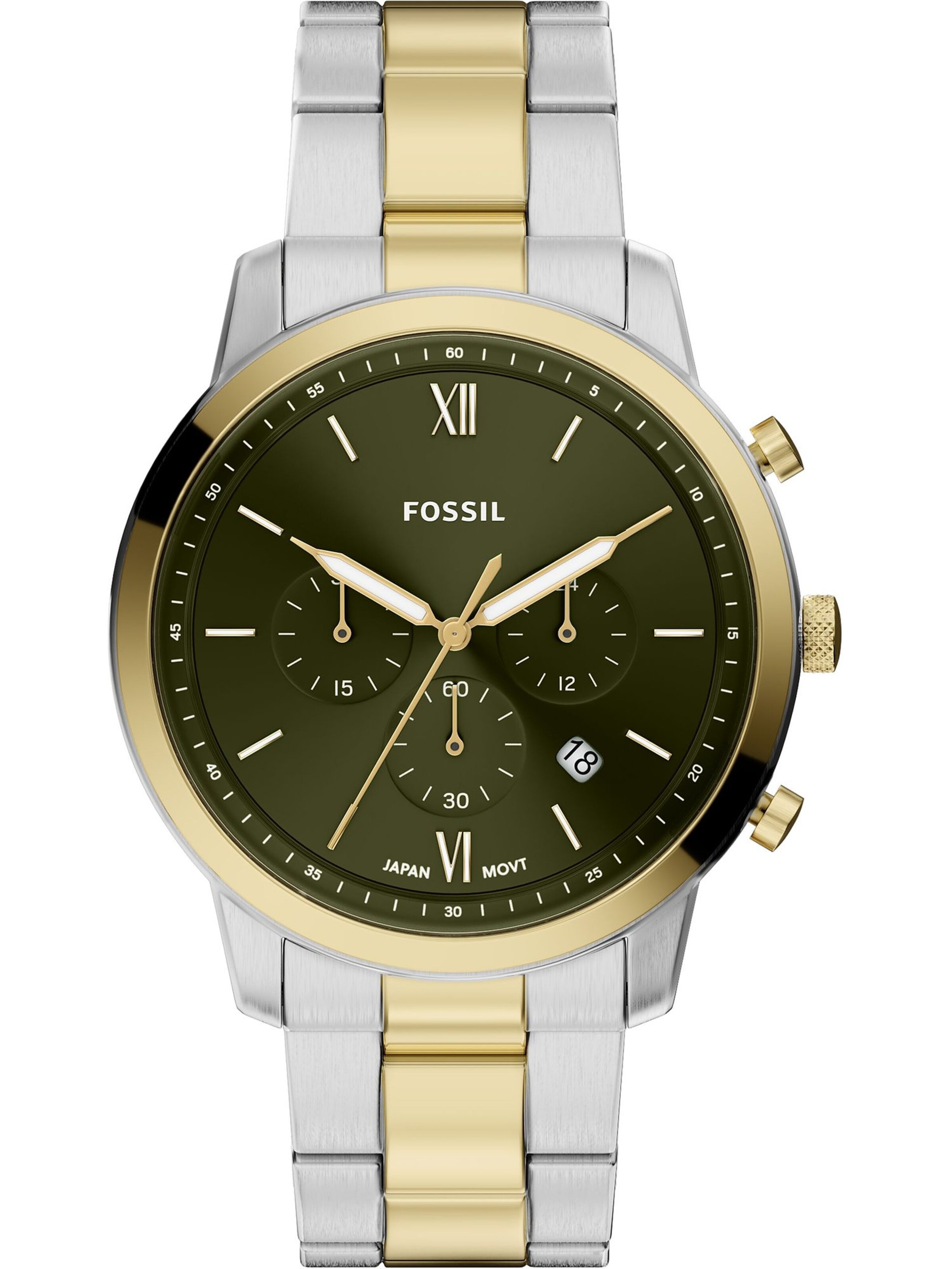 FOSSIL Uhr in One Size in gold / dunkelgrün / silber, Produktansicht