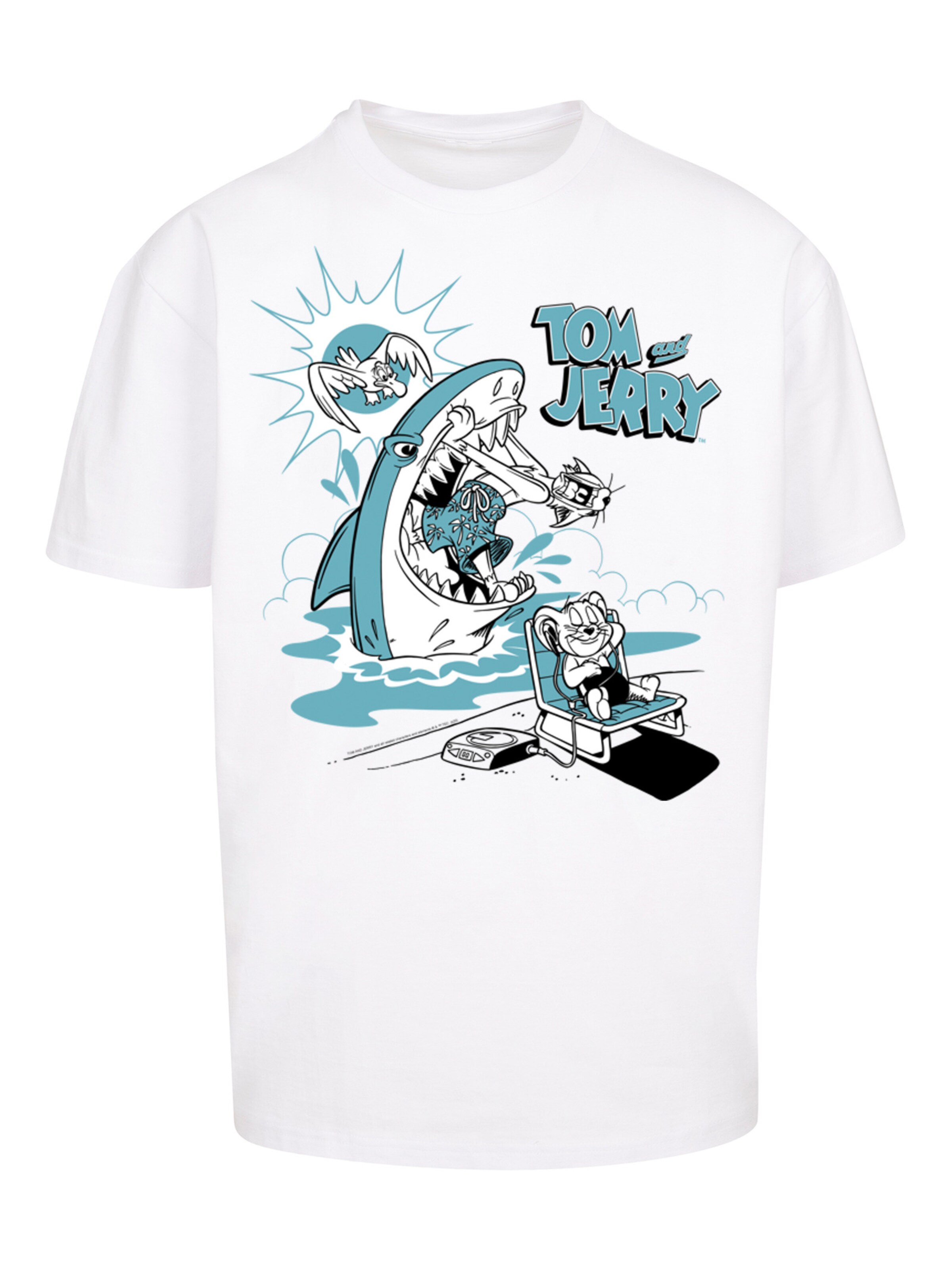 F4NT4STIC T-Shirt 'Tom And Jerry Summer Shark' in Weiß: Vorderseite
