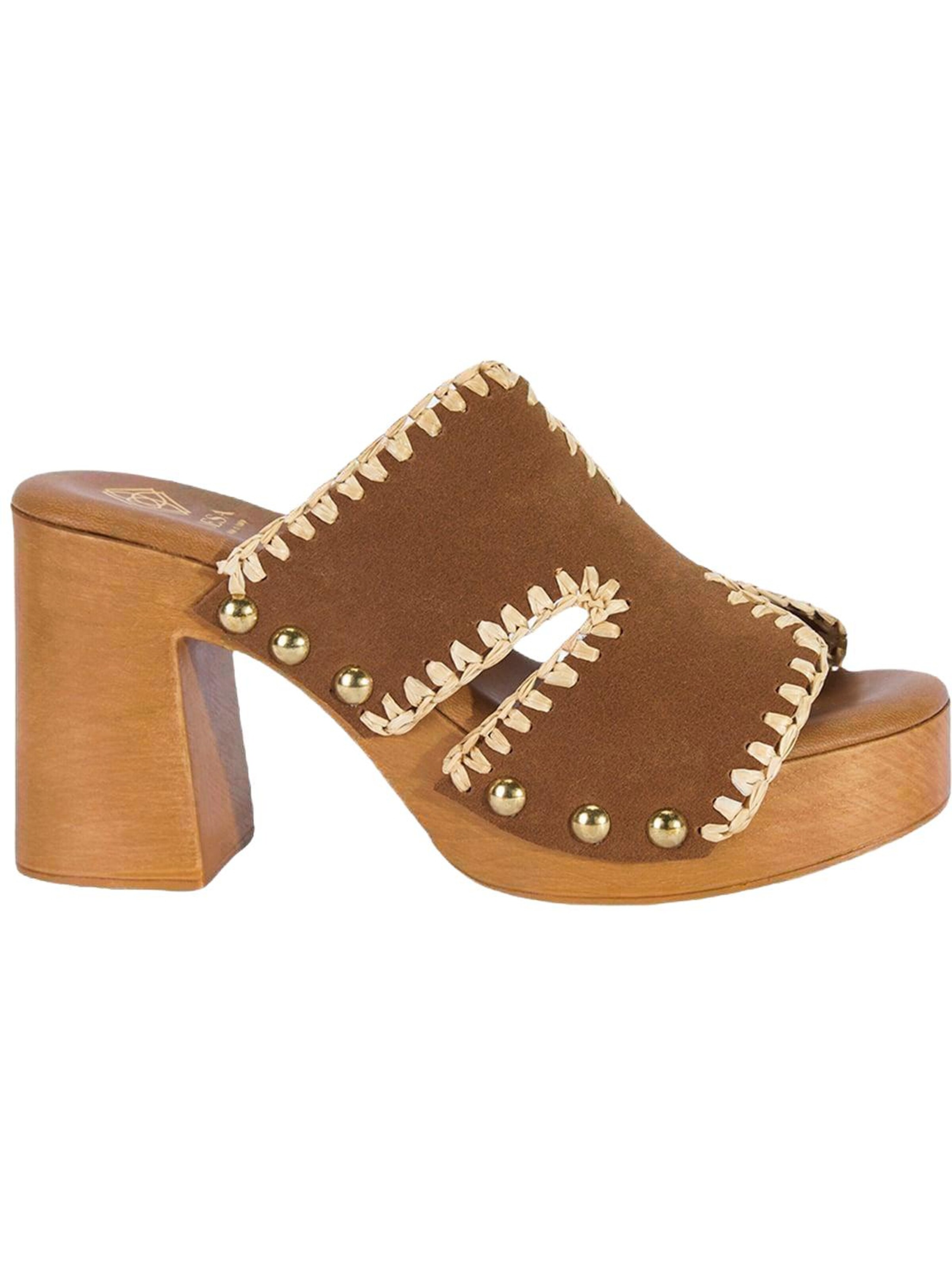 Desa - Zapatos abiertos 'DESA Damen-Plateau-Sandalen aus Wildleder mit ethnischen Ziernähten' en marrón