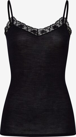 Hanro Top ' Woolen Lace ' in Zwart: voorkant