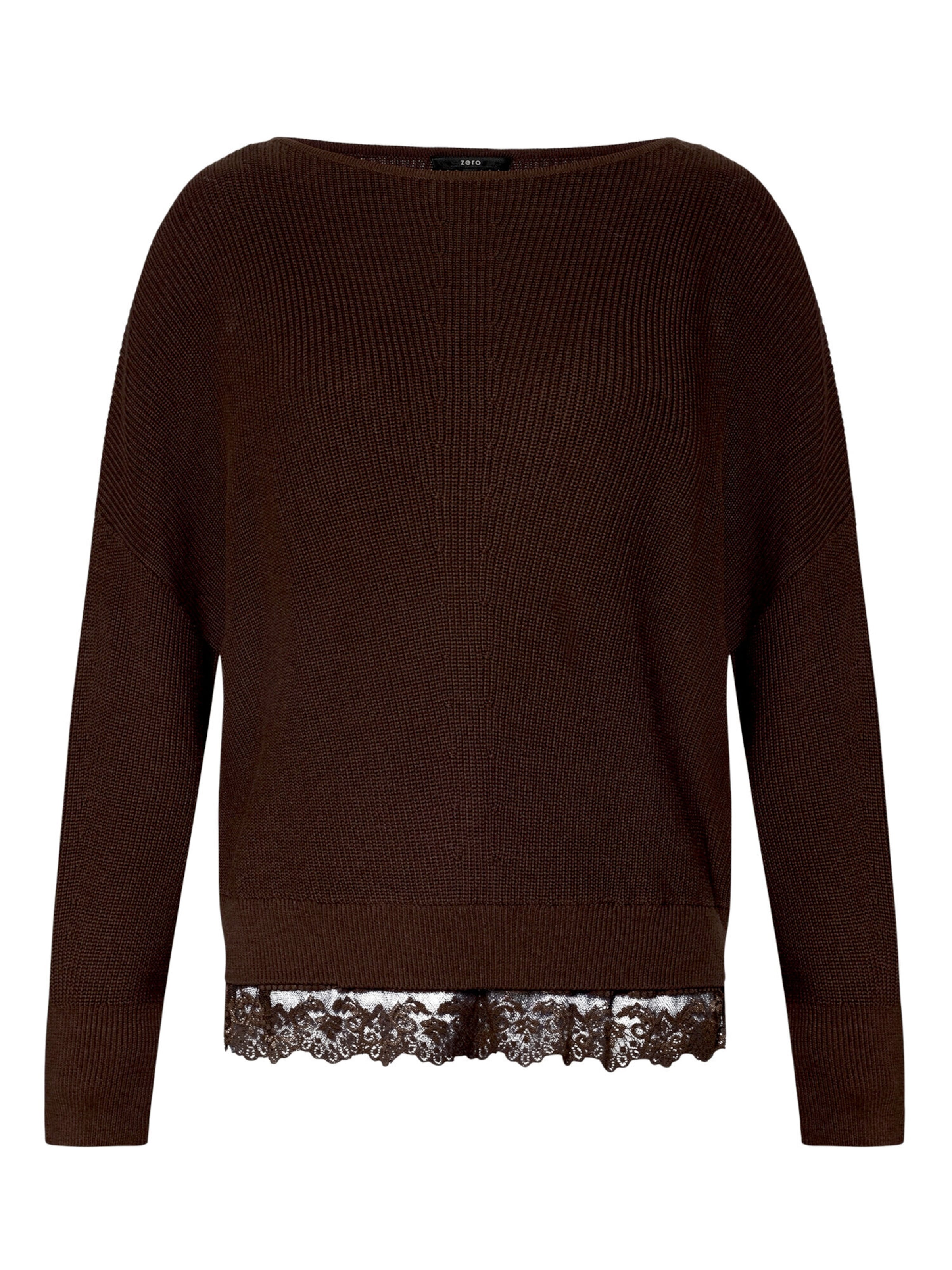 zero Strickpullover mit Spitzenkante in Braun: Vorderseite