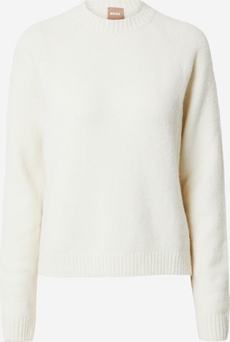 BOSS Black Пуловер 'Febisan' в бяло: отпред