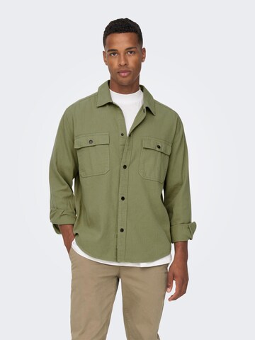 Only & Sons Comfort fit Button Up Shirt 'Team' in Green: front