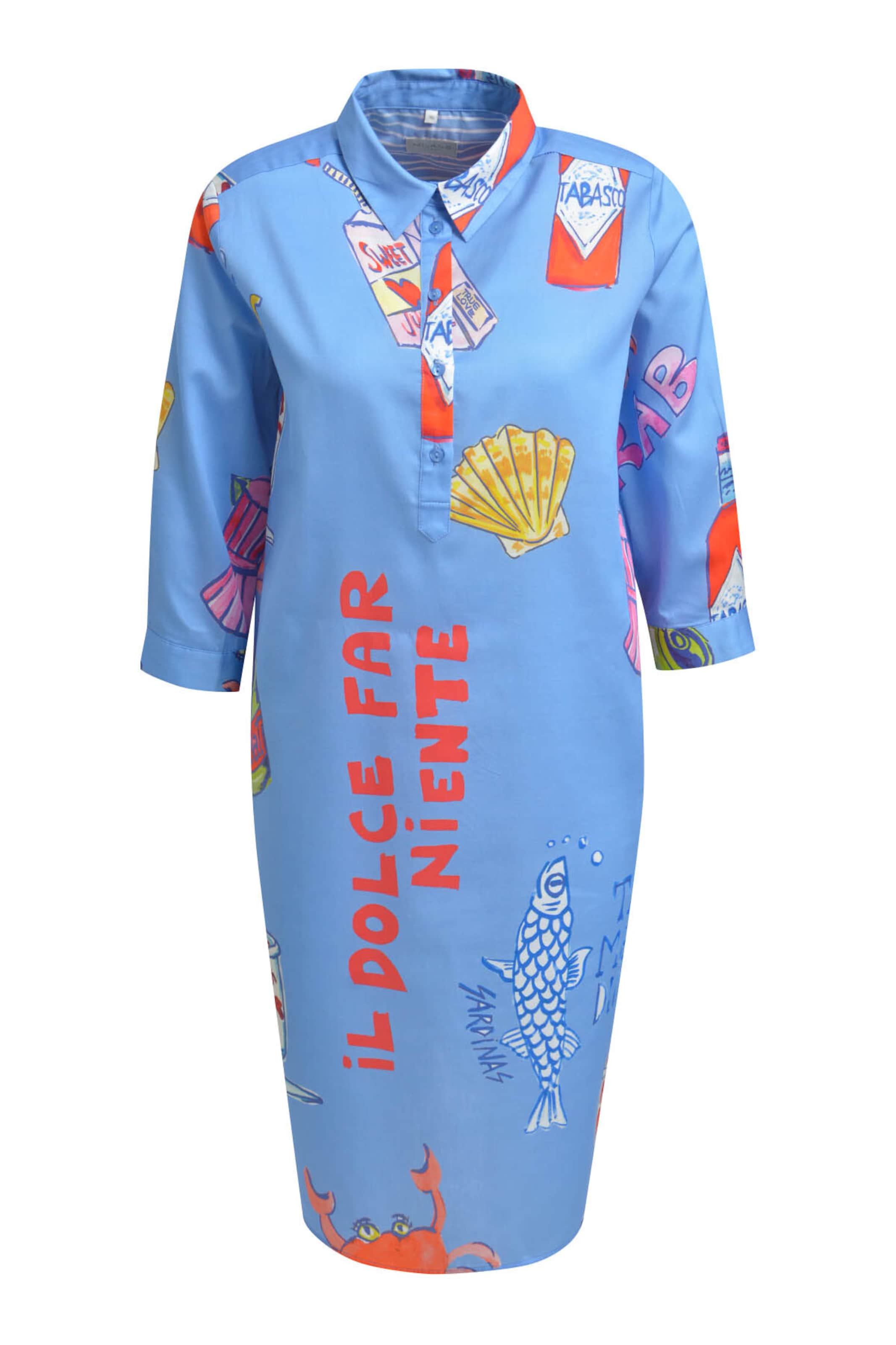 Milano Italy Knielanges Hemdblusenkleid mit Printmuster in Blau: Vorderseite