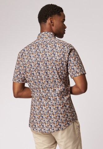 ROY ROBSON Slim Fit Kurzarmhemd Kurzarm Hemd Mit Print - Button Down in Blau