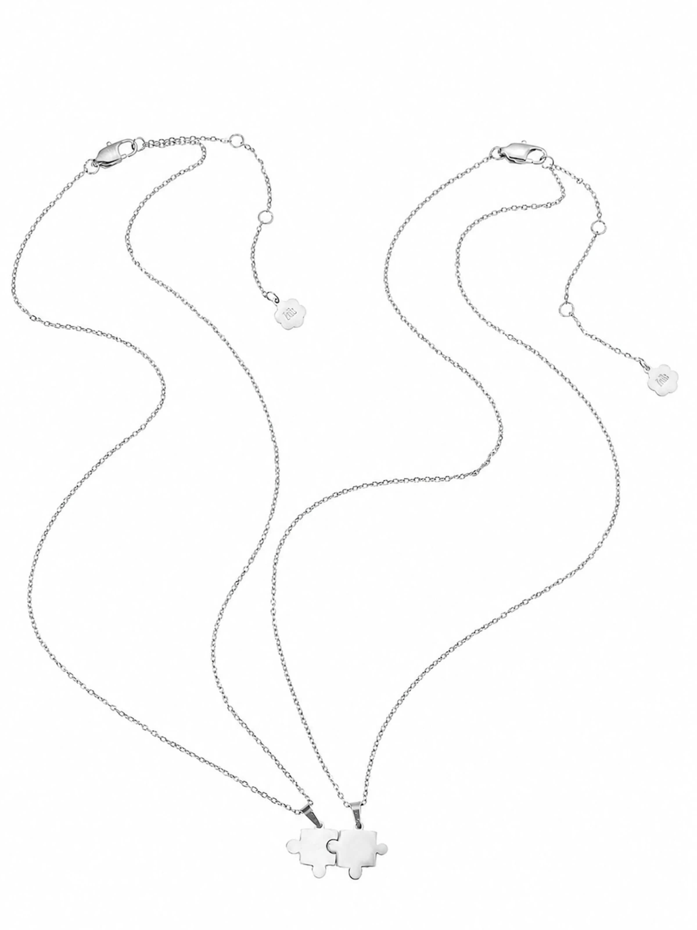 Hey Happiness Ketting 'Twin Puzzle' in Zilver: voorkant