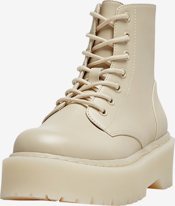 Pull&Bear Schnürstiefelette in Beige: predná strana