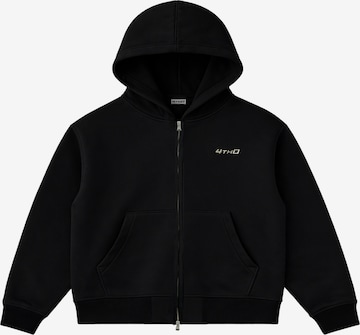 4thD Urheilullinen collegetakki 'Zip Hoodie - Black' värissä musta: etupuoli