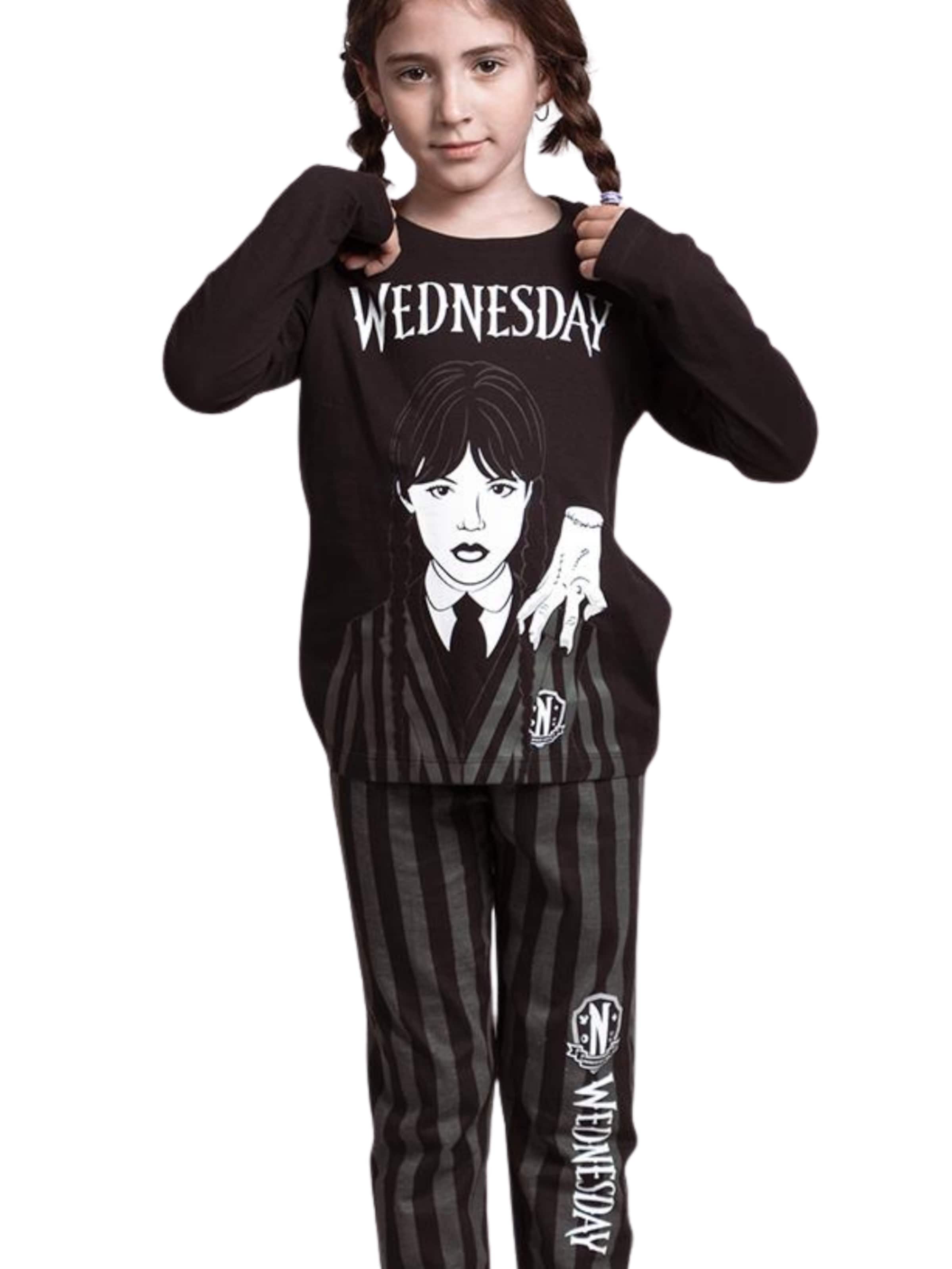 Cerdá Pajamas 'Wednesday Pyjama Set Kids – Black – Long Sleeve Sleepwear with Pants' in Grey