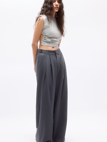 Pull&Bear Wide leg Bandplooibroek in Blauw