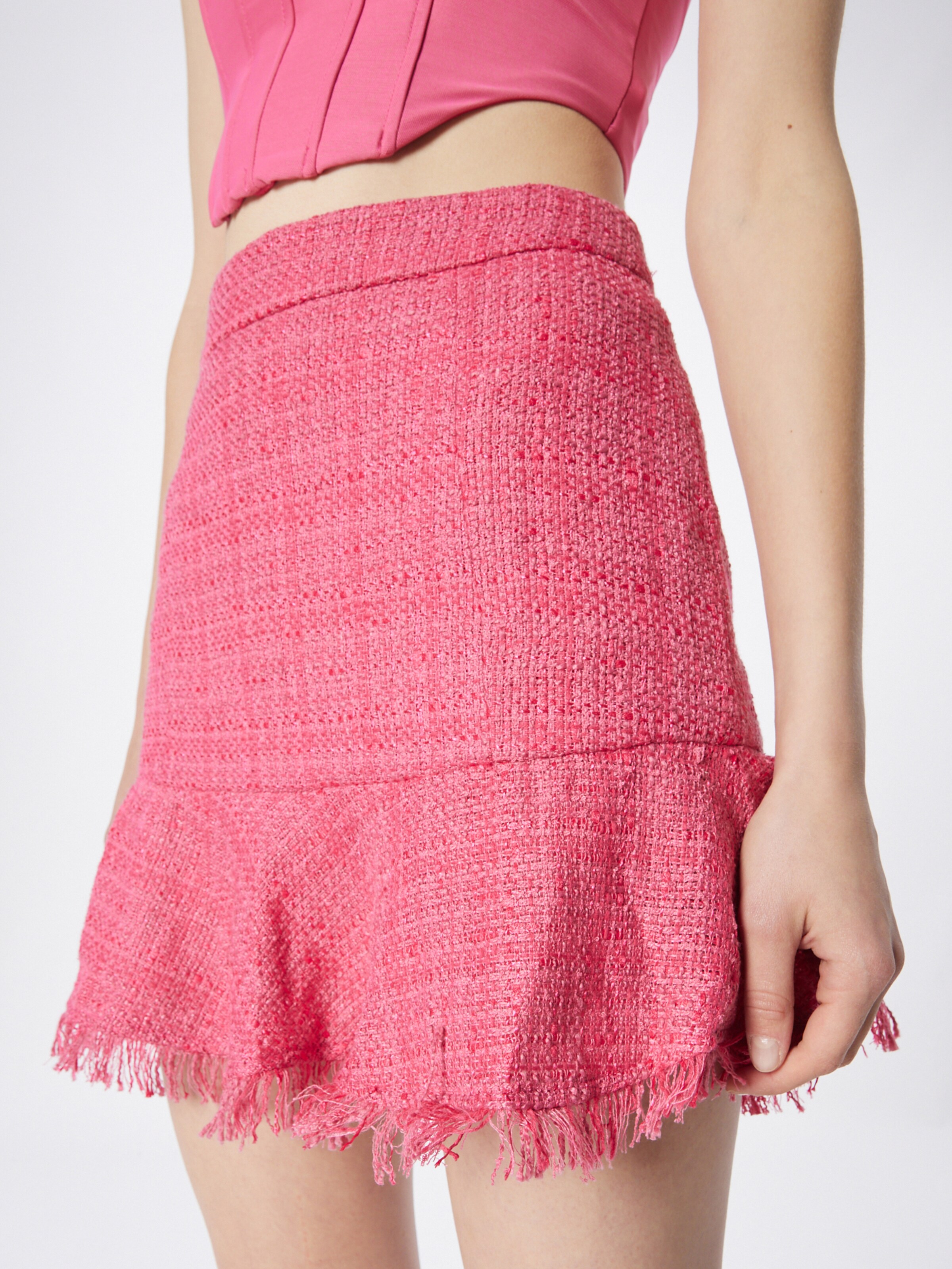 Oasis pink denim ruffle skirt deals
