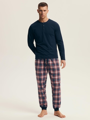 Henderson - Pijama largo 'Schlafanzug Langarm Rundhalsausschnitt Baumwolle Karomuster Noir' en azul: frente