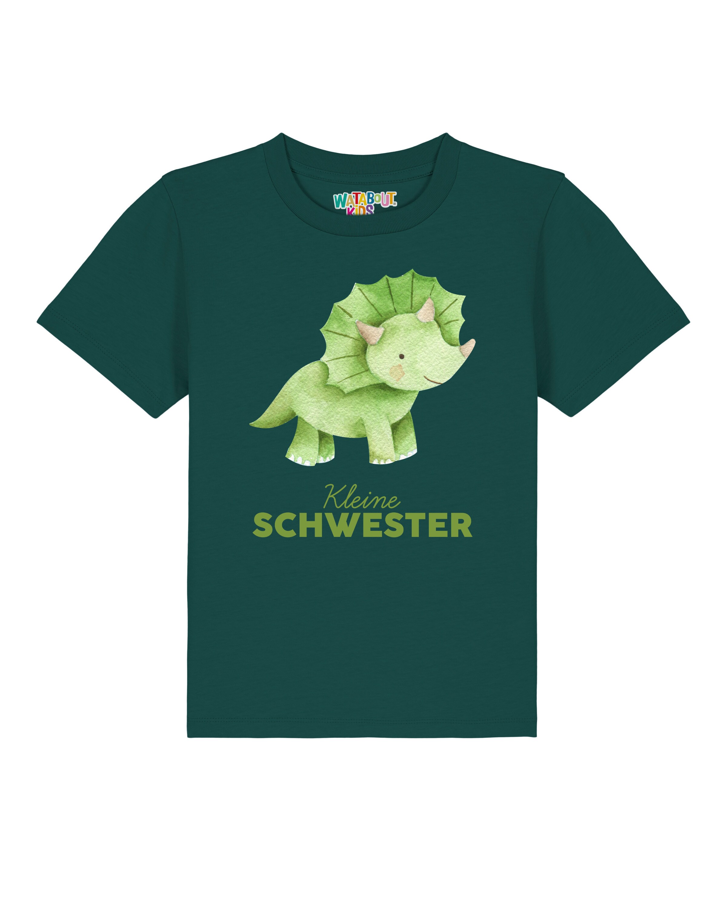 T-Shirt 'Dinosaurier 01 Kleine Schwester' watabout.kids en vert : devant
