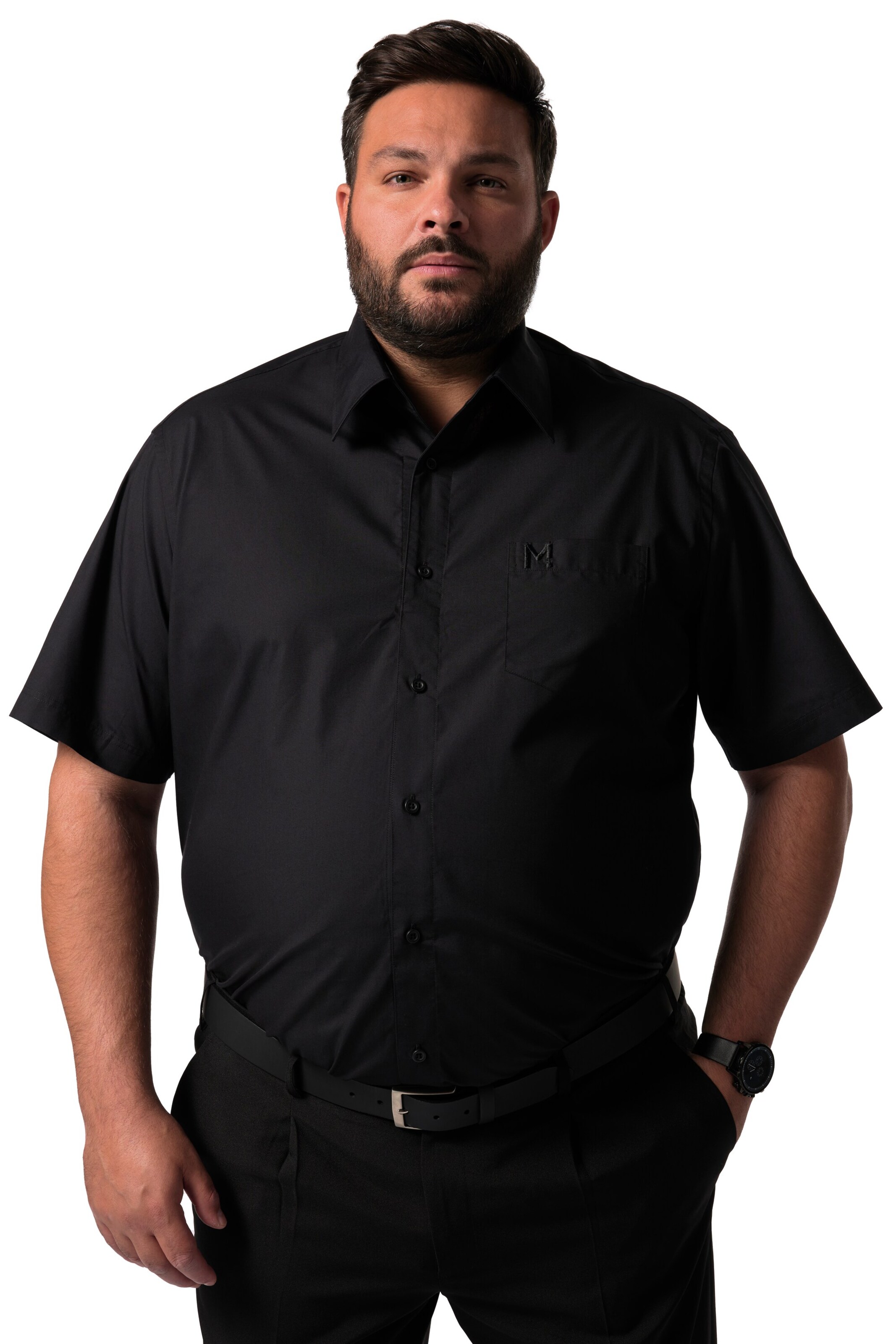 Men Plus Comfort fit Button Up Shirt in Black: front