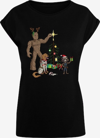 ABSOLUTE CULT Shirt 'Guardians Of The Galaxy - Holiday Festive Group' in Zwart: voorkant