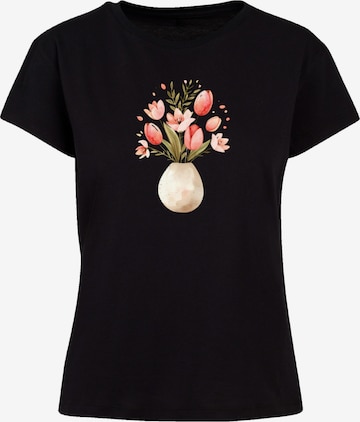 F4NT4STIC Shirt 'Rosa Frühlingsblumenstrauß In Vase' in Black: front