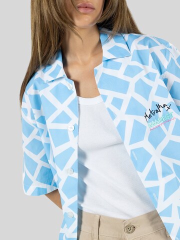 METRALHA Comfort fit Button Up Shirt 'Metralha x Marest Short Sleeve Shirt All Over Print (blue/white)' in Blue