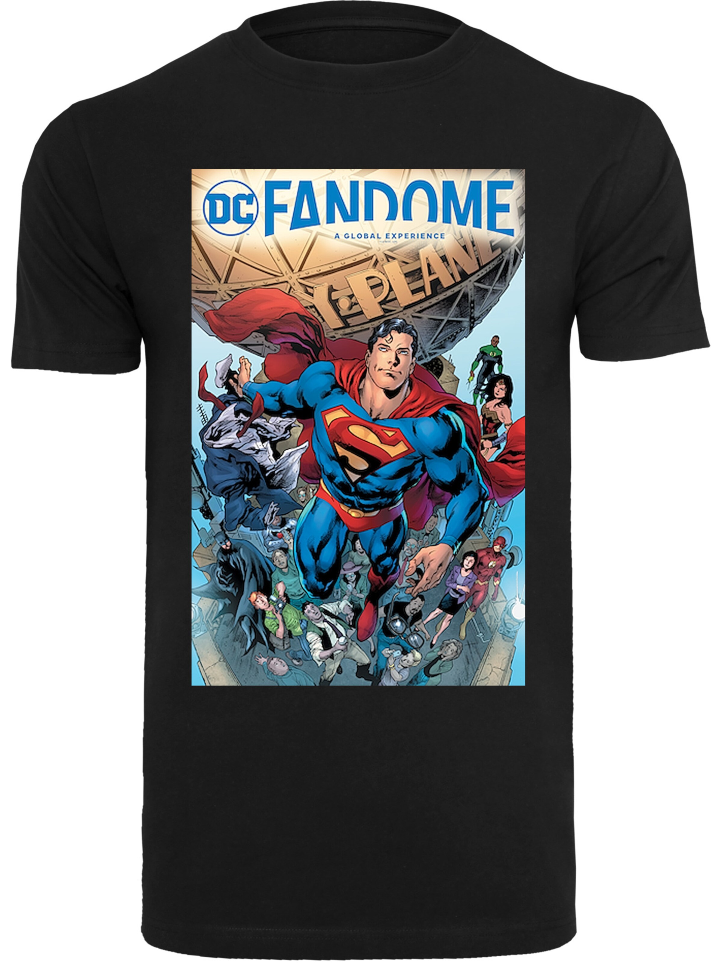 F4NT4STIC Shirt 'DC Comics Fandome Superman Superheld Collage' in Black: front
