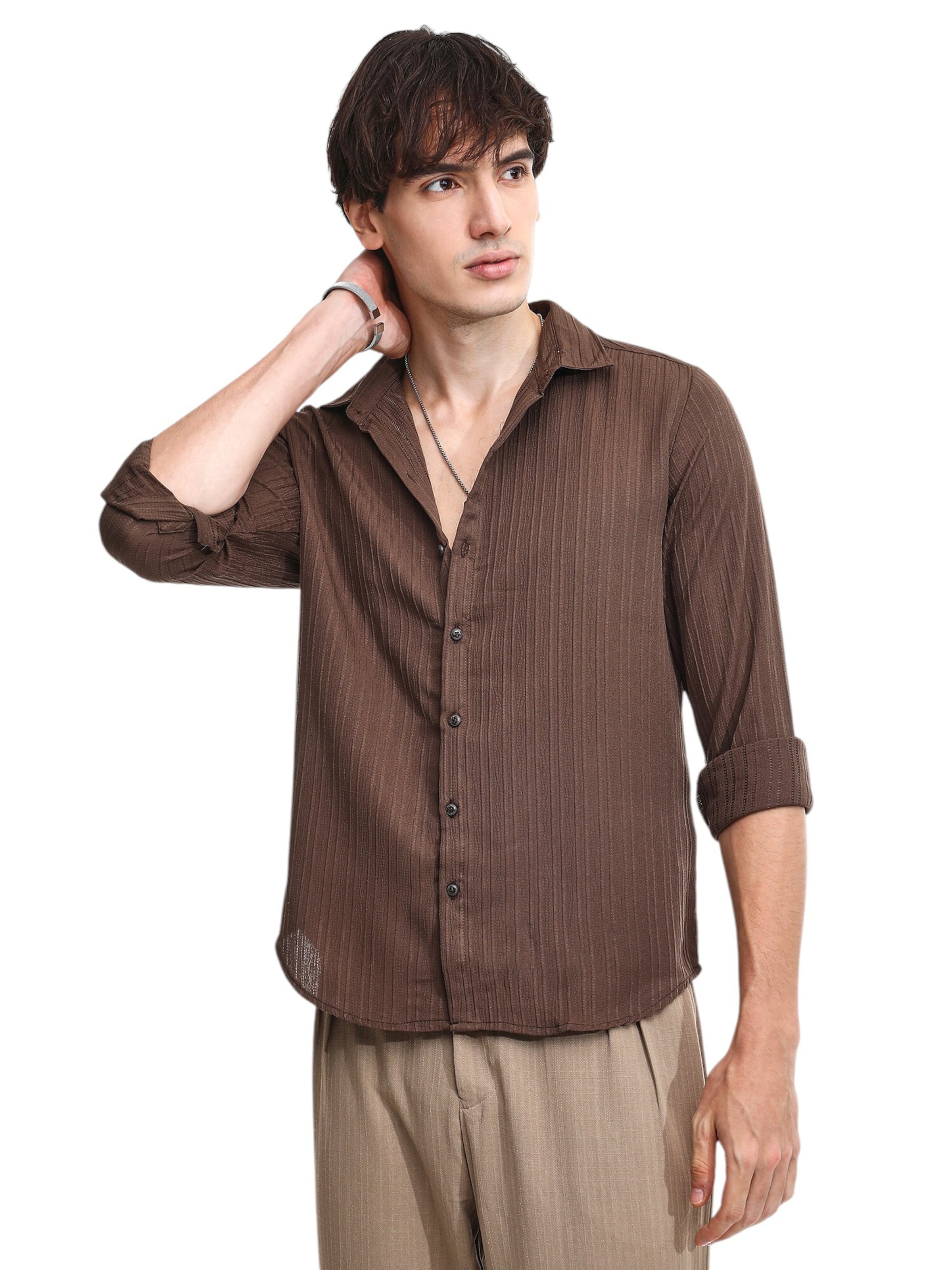 Campus Sutra Regular Fit Hemd 'Brynn' in Braun