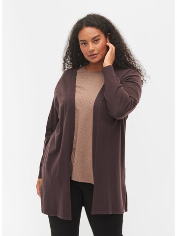 Zizzi Knit Cardigan 'Ella' in Brown: front