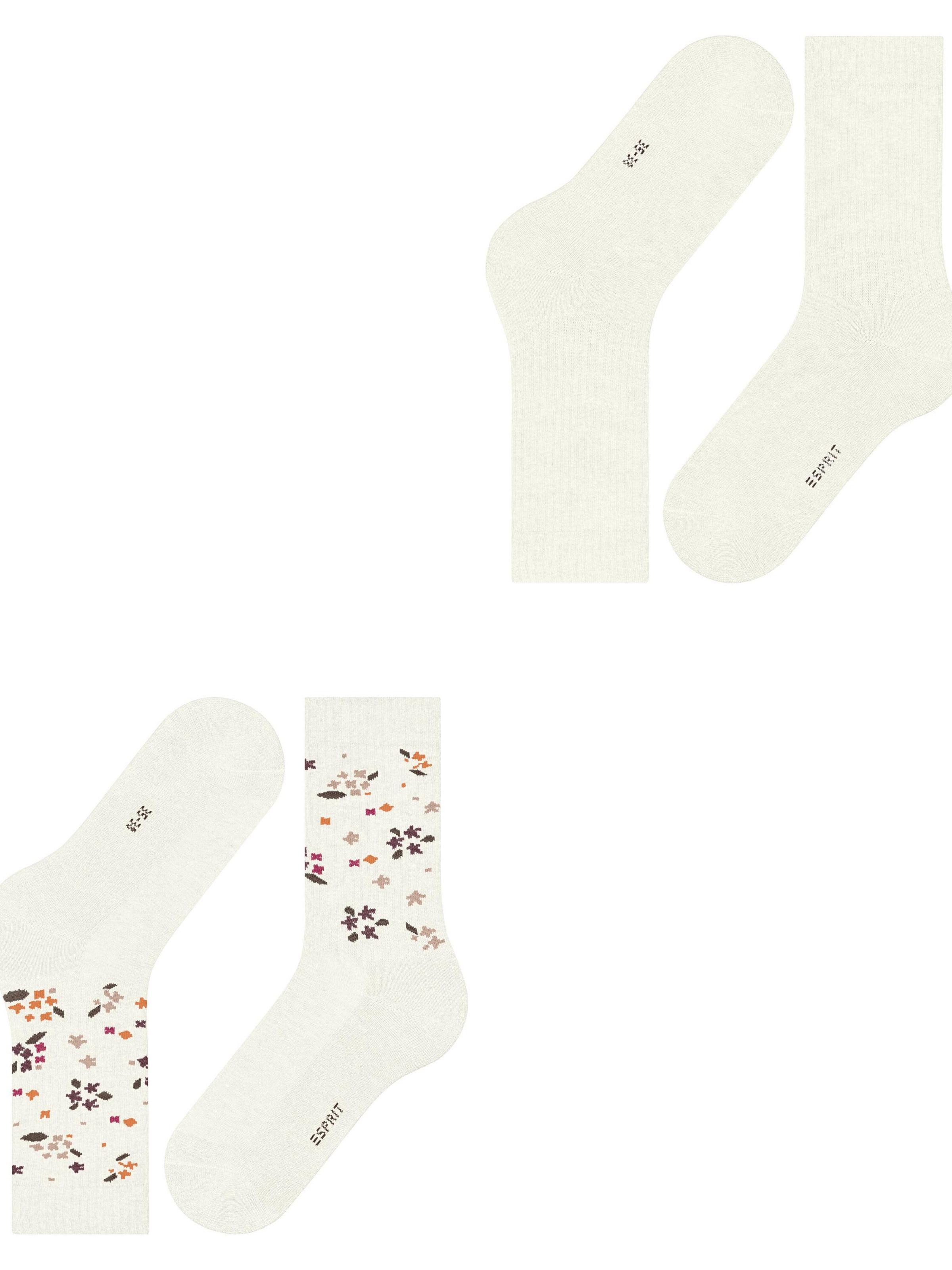 ESPRIT Socks 'Flower Rib 2-Pack' in White