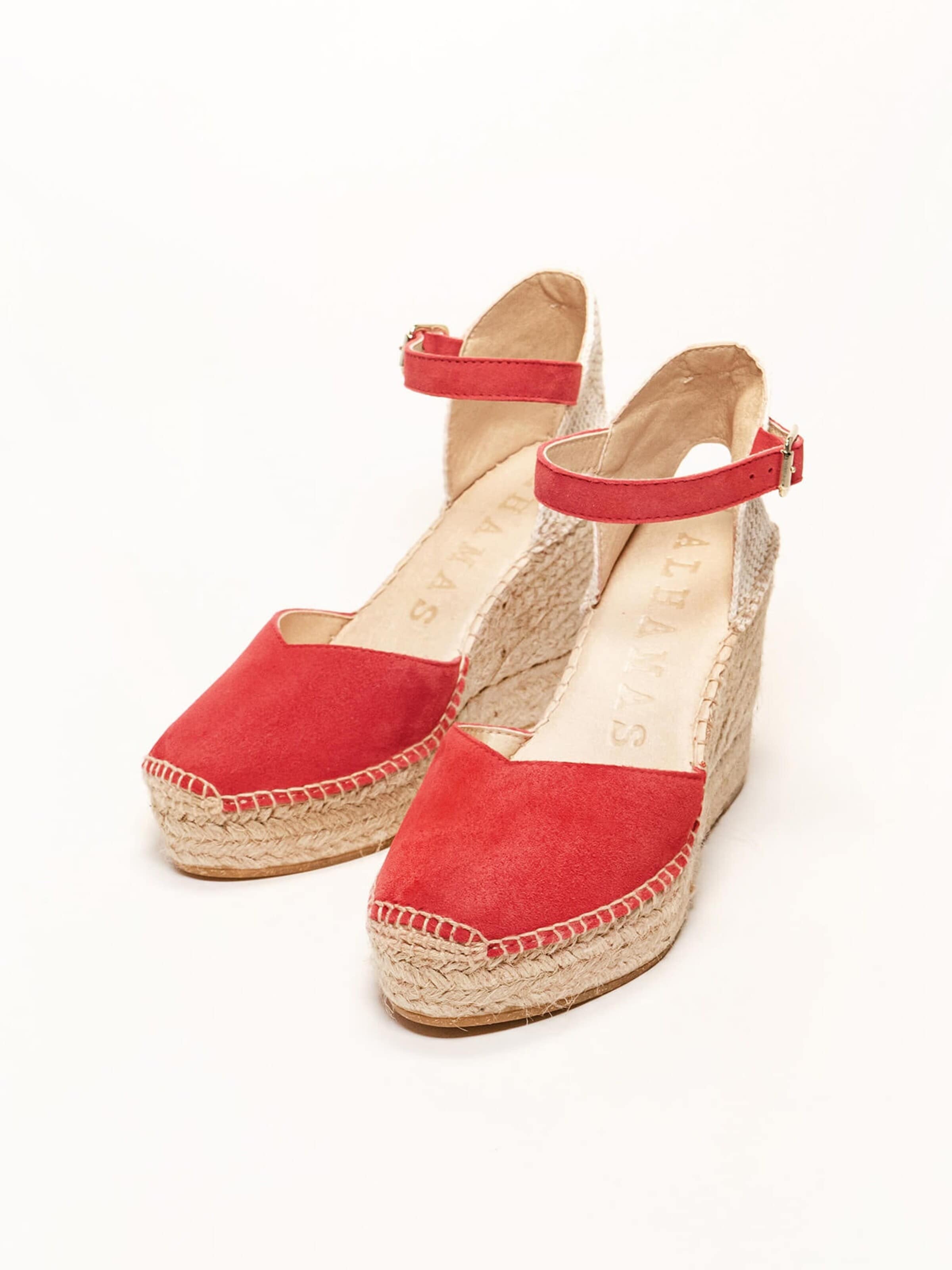 Sandalo con cinturino 'Alpargata Cuña 10 cm' di Alhamas in rosso