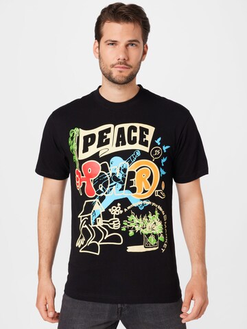 MARKET - Camisa 'PEACE AND POWER' em preto: frente