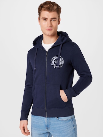 JACK & JONES Zip-Up Hoodie 'LOCKER' in Blue: front