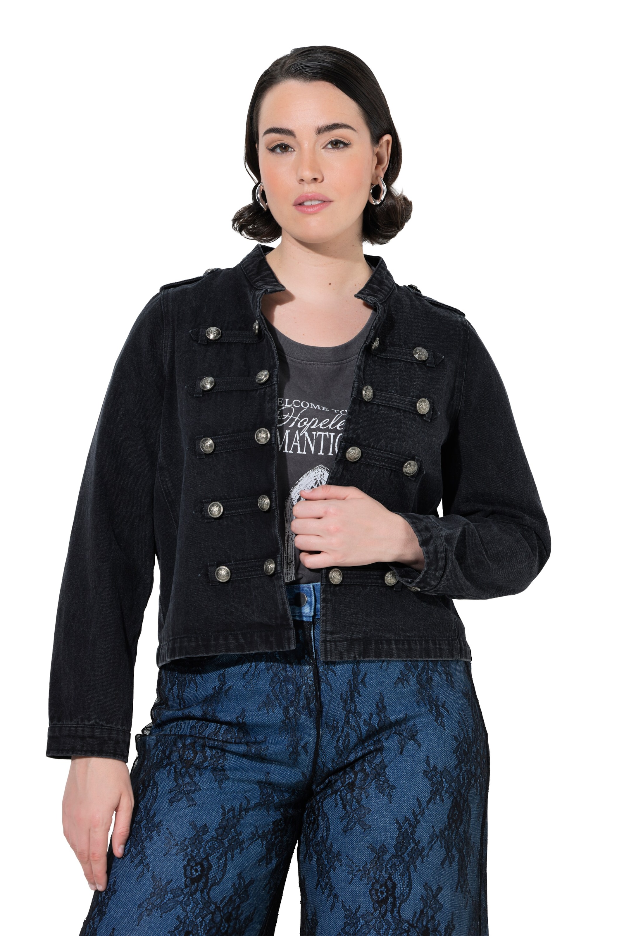 Ulla Popken Between-season jacket in Black: front