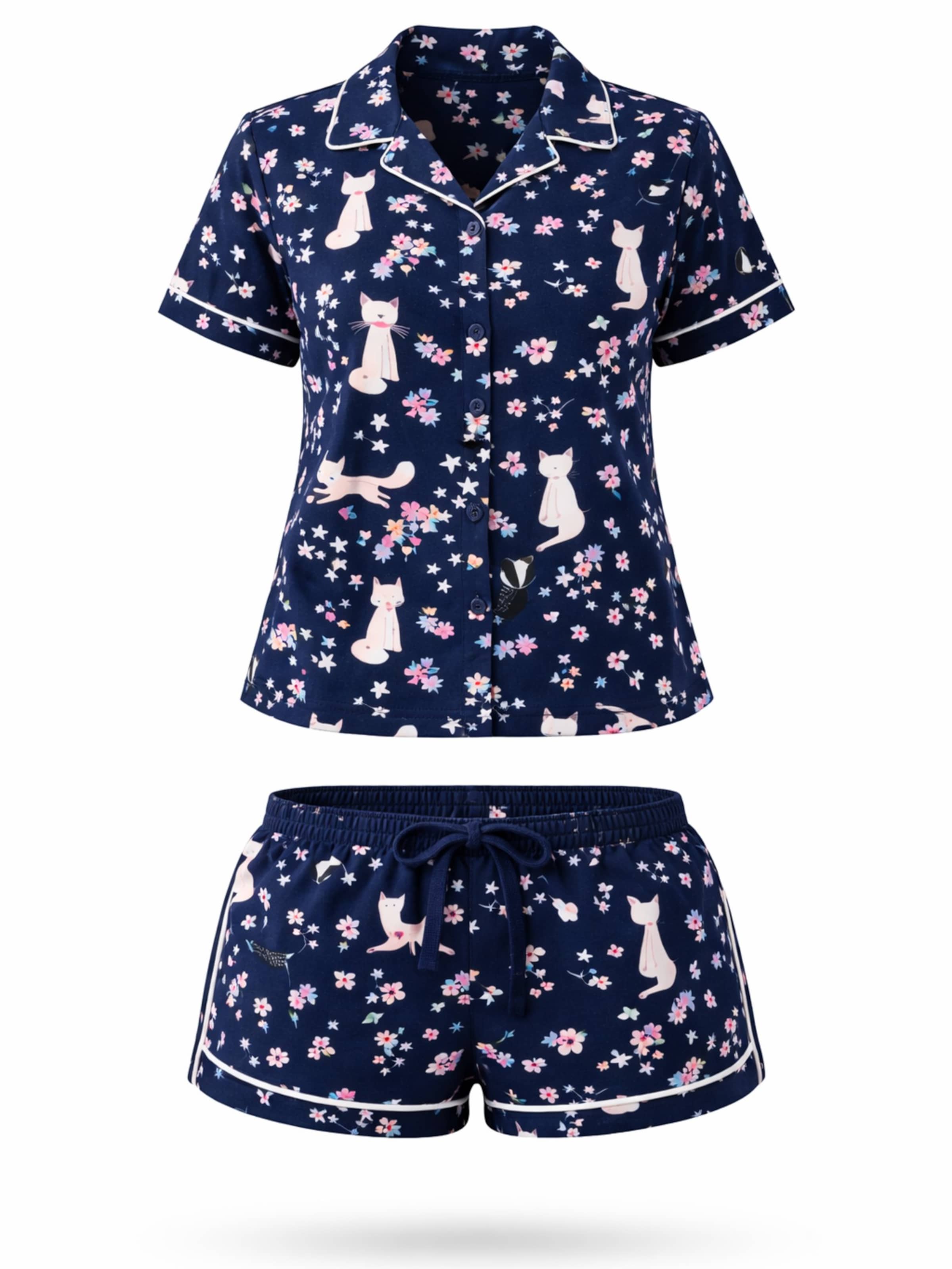 LEAFLETIC - Pijama de pantalón corto 'Leafletic Women’s Printed Night Wear Short Set' en azul: frente