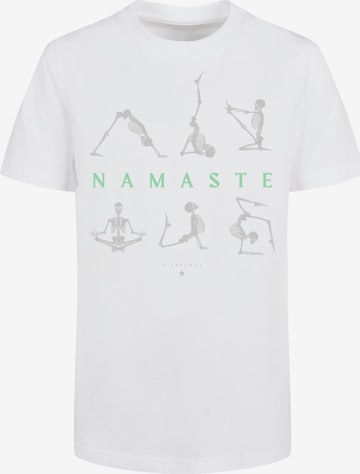 T-Shirt 'Namaste Yoga Skelett Halloween' F4NT4STIC en blanc : devant
