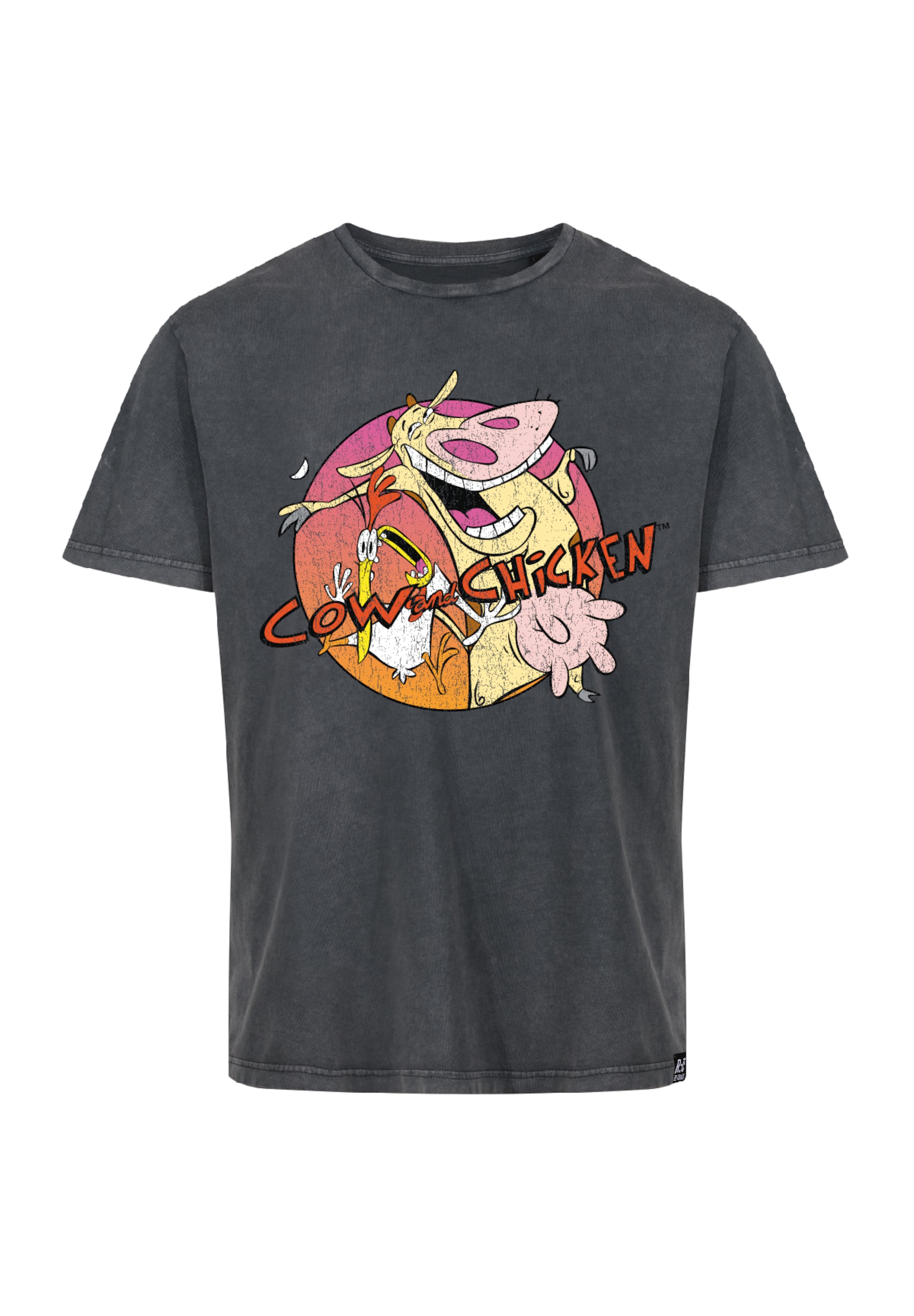 Recovered T-Shirt 'Cow & Chicken' in Schwarz: Vorderseite