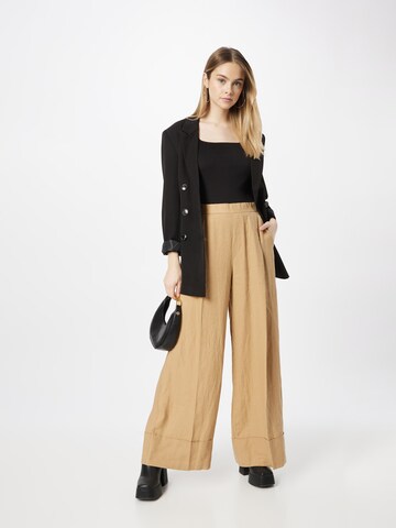 UNITED COLORS OF BENETTON Wide Leg Bukser med fals i beige