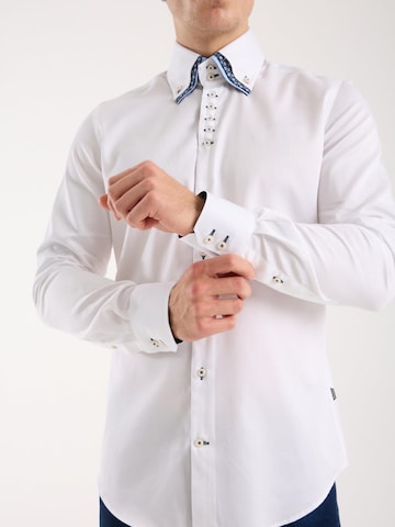 7Camicie Slim fit Zakelijk overhemd 'Vesuvio Iconic Satin Man Shirt Light Blue' in Wit