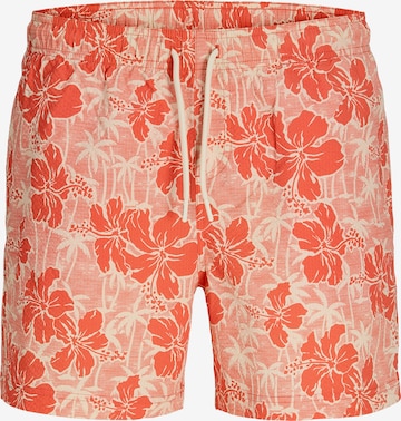 JACK & JONES Kratke kopalne hlače 'JPSTMAUI FLOWER' | oranžna barva: sprednja stran