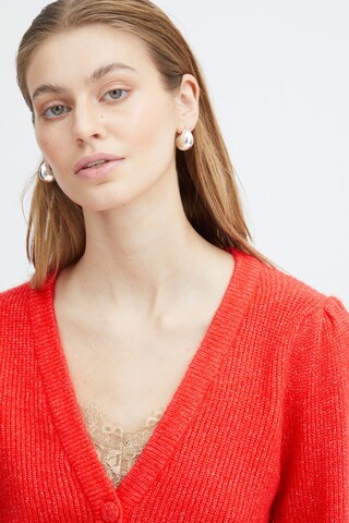 ICHI Knit Cardigan in Red