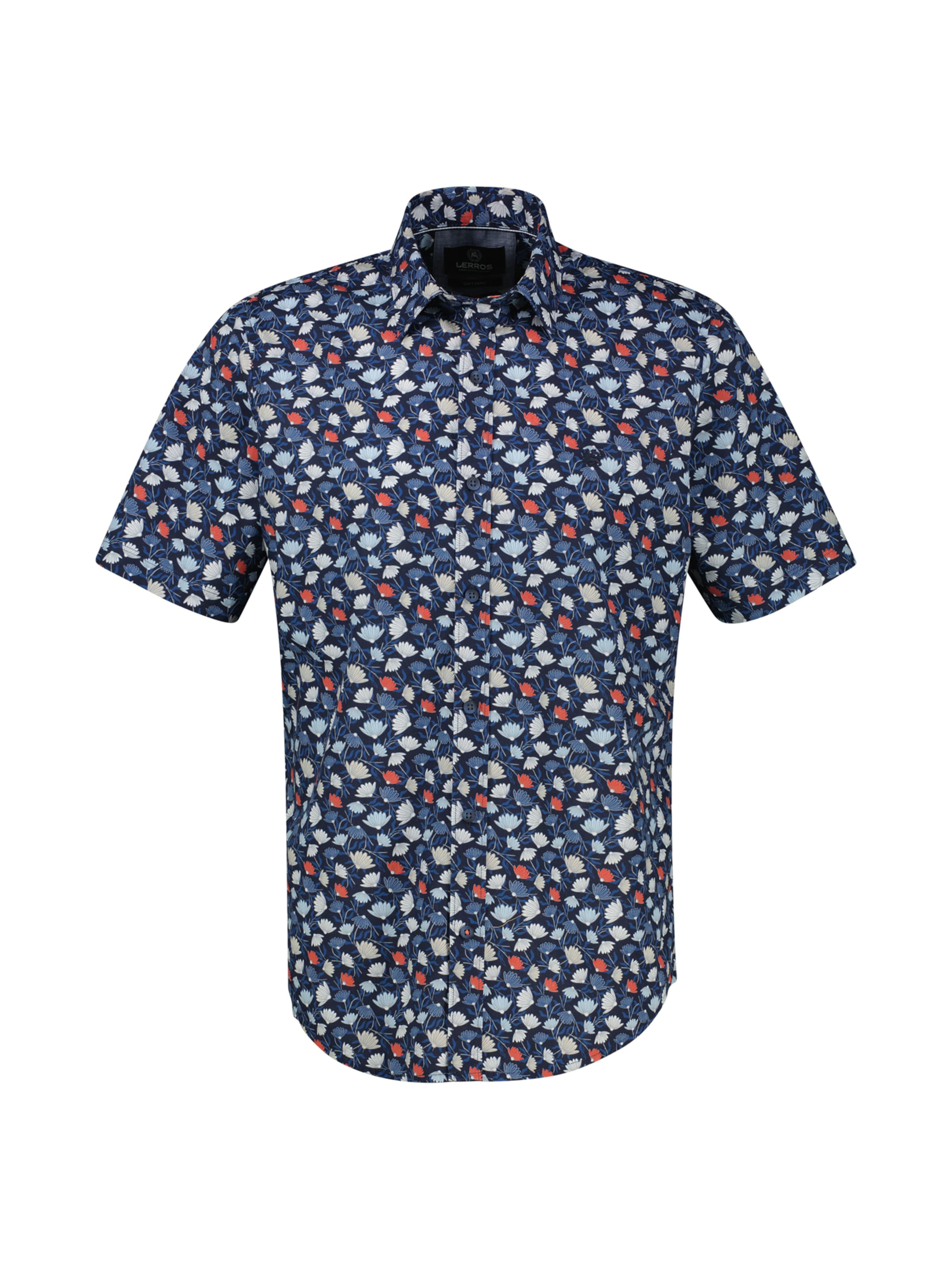 LERROS Regular Fit Floral bedrucktes Kurzarmhemd, 100 % Baumwolle in Blau: Vorderseite