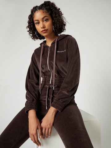 SHYX Zip-Up Hoodie 'Fame' in Brown: front